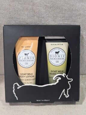 New DIONIS Goat Milk ~ Milk & Honey Body Lotion and Eucalyptus Hand Cream 1.3 oz